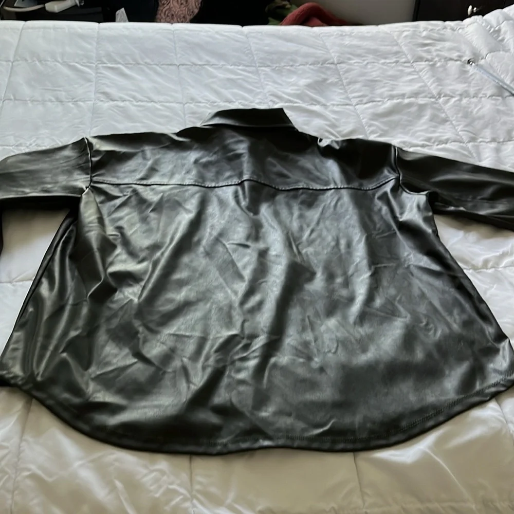 ASOS Olive Green Faux Leather Button-Down Shirt - Picture 7 of 16